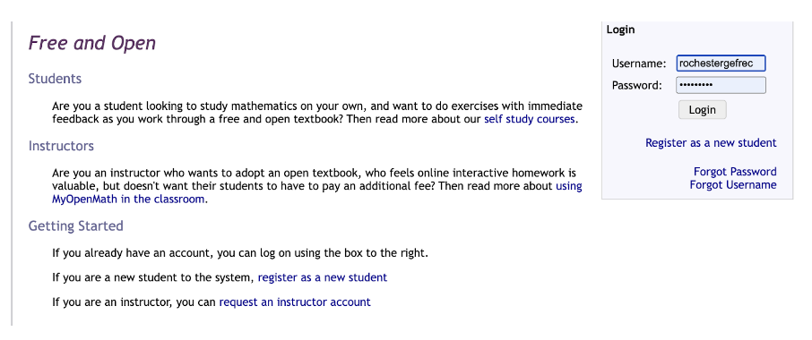 Directions for registering for Myopenmath